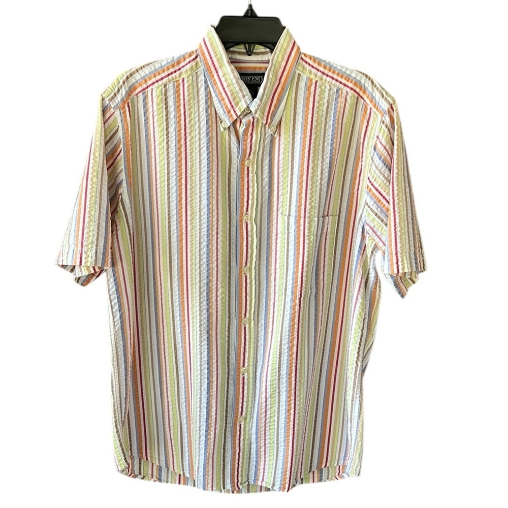 Land’s End Men’s M Seersucker Button-down Shirt Rainbow Stripe